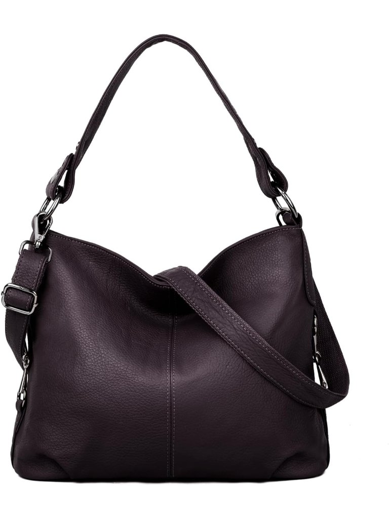 Women's Dark Purple Genuine Leather Slouchy Purse Crossbody Bag Zipper Pocket